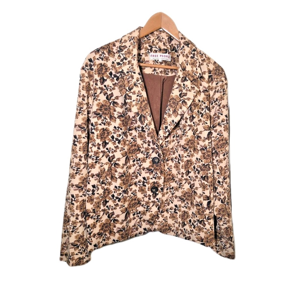 Free People Cali Floral Print Boxy Single Breasted Blazer Sand Sable Size L $168 - Picture 5 of 16